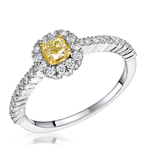 Alicia Yellow Diamond Halo Engagement Ring 0.55ct in 18K White Gold